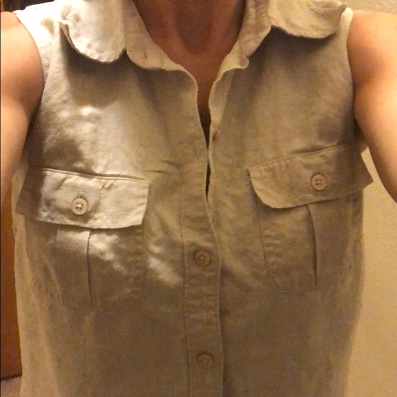 Ann Taylor linen collared sleeveless blouse - Picture 5 of 8